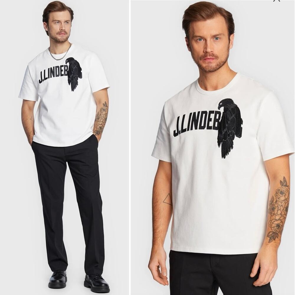 J. Lindeberg Camilo Short Sleeve Black Eagle Graphic Sweatshirt Tee Medium NEW